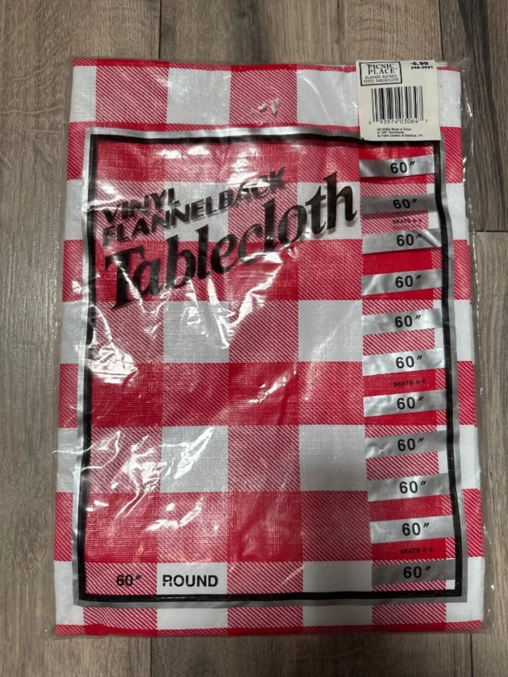 Picnic Place Red & White Gingham Flannel-Backed Vinyl Round Tablecloth 60